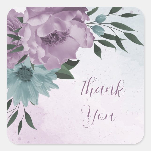 romantic dusty purple and blue flowers square sticker (Front)