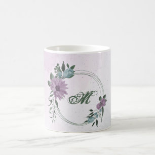 romantic dusty purple & blue floral coffee mug