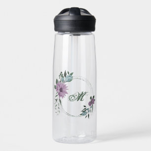 romantic dusty purple & blue floral water bottle