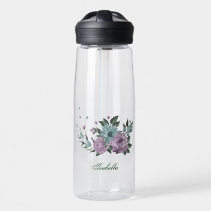romantic dusty purple & blue floral water bottle