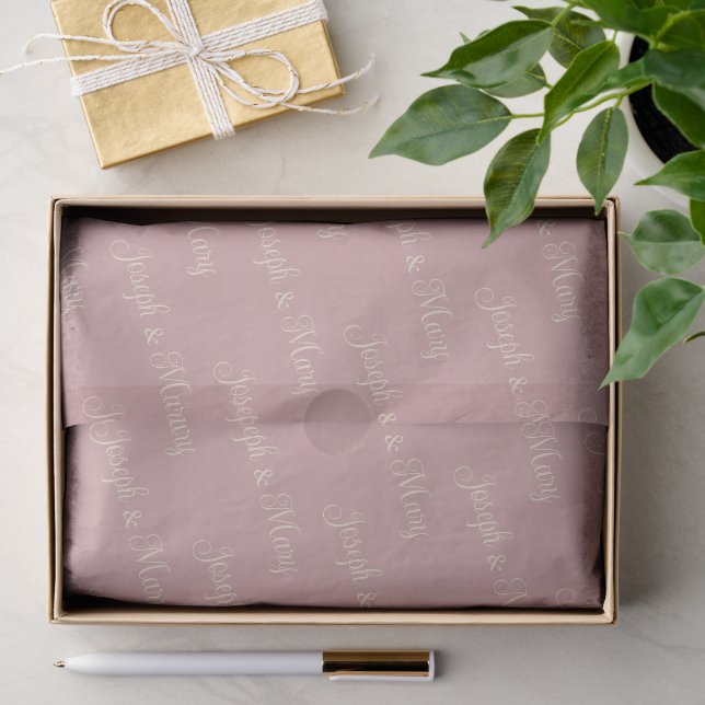 Romantic Dusty Rose & Champagne Script Wedding  Tissue Paper (Gift)
