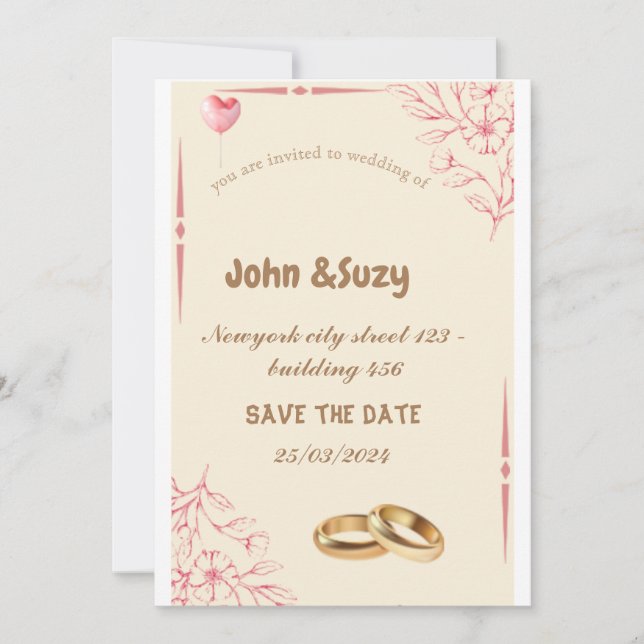 Romantic Dusty Rose Floral Wedding Invitation | (Front)