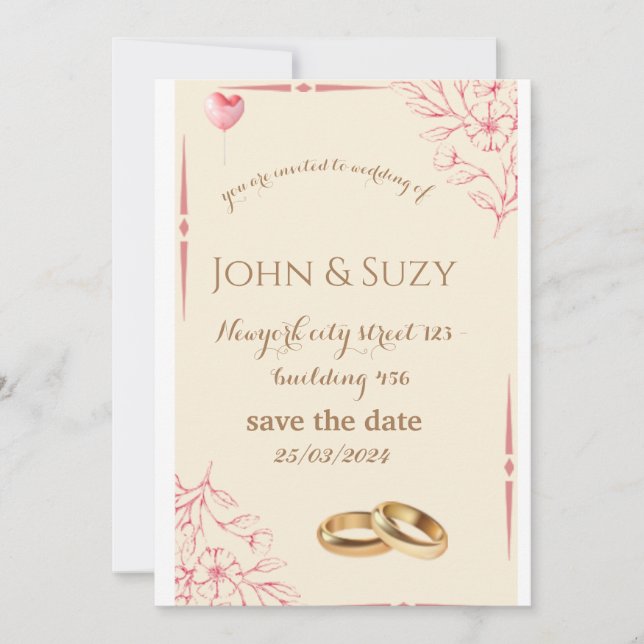 Romantic Dusty Rose Floral Wedding Invitation | (Front)