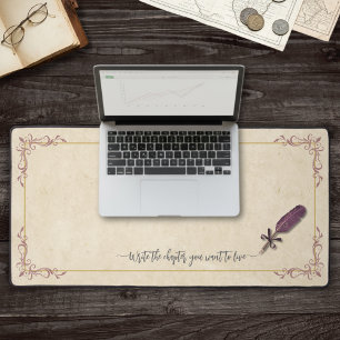 Romantic Dusty Rose Literary Storybook Quill Desk Mat
