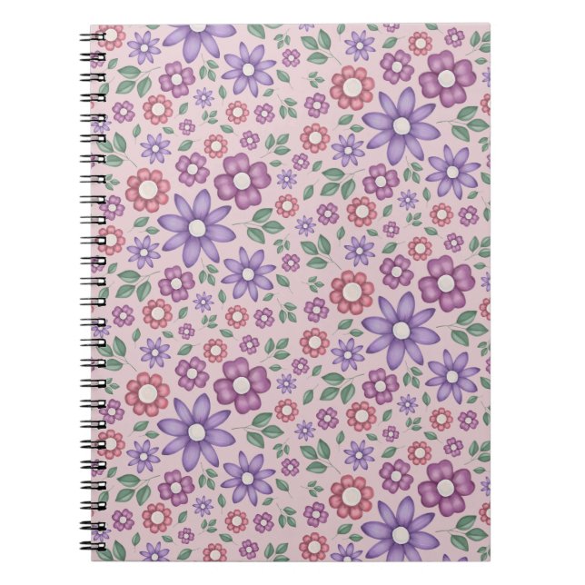 romantic dusty rose pastel floral pattern notebook (Front)