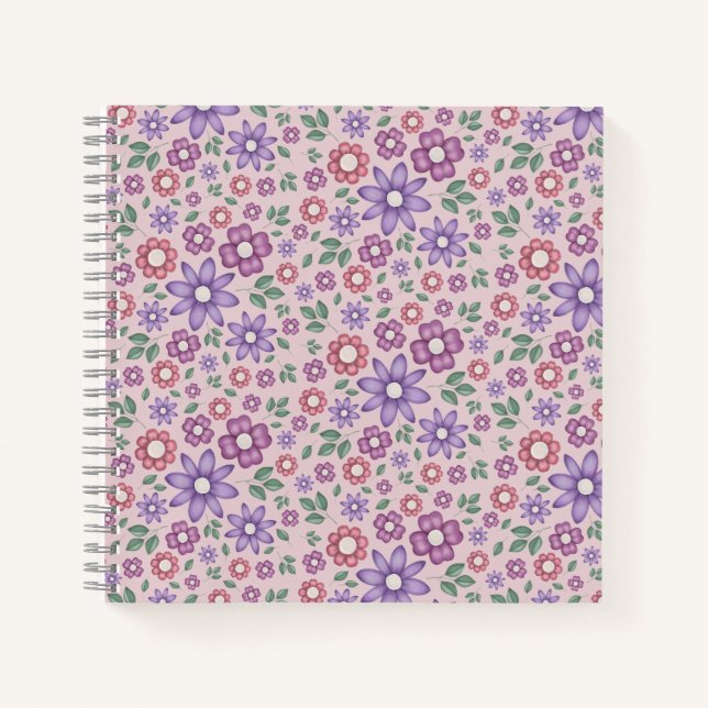 romantic dusty rose pastel floral pattern notebook (Front)