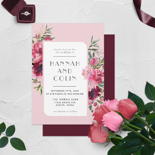 Romantic Dusty Rose Peony Modern Frame Invitation