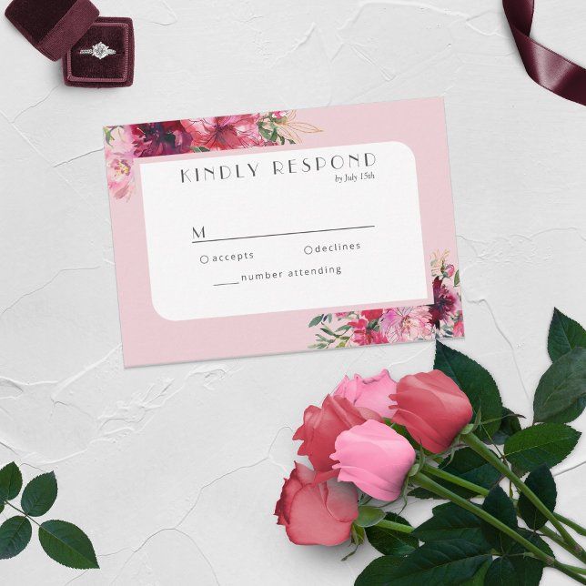 Romantic Dusty Rose Peony Modern Frame RSVP Card (Creator Uploaded)