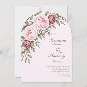 Romantic Dusty Rose Pink Peony Botanical Wedding Invitation