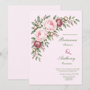 Romantic Dusty Rose Pink Peony Botanical Wedding Invitation