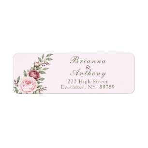 Romantic dusty rose pink peony botanical wedding return address label