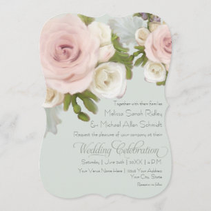 Romantic Dusty Rose Sage Succulents Floral Wedding Invitation