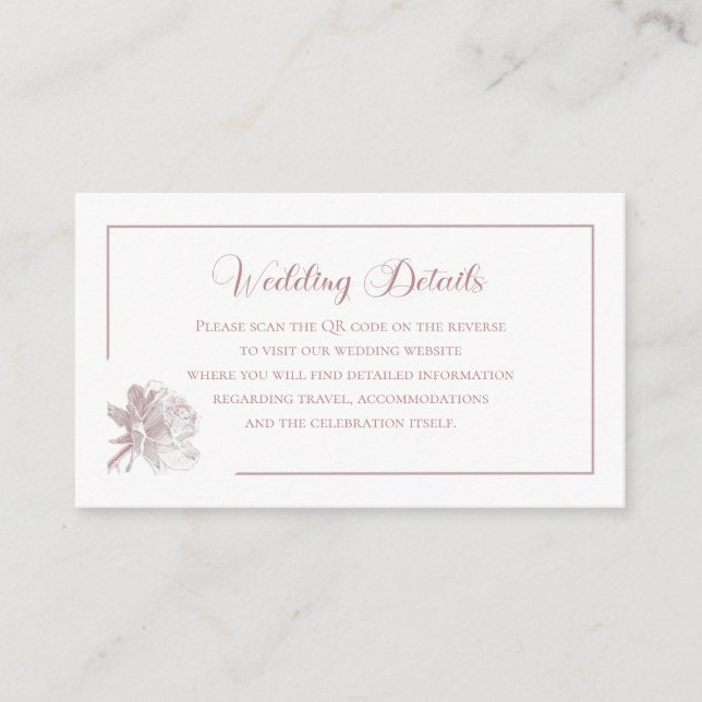 Romantic Dusty White Pink Floral QR code Enclosure Card (Front)
