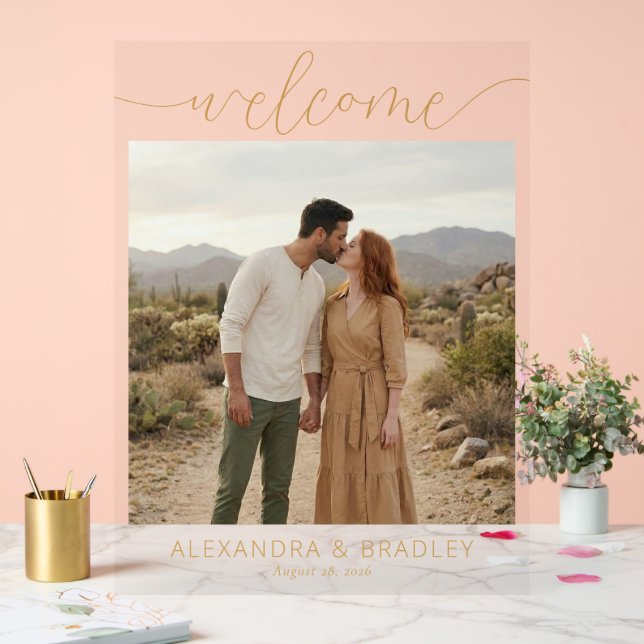 Romantic Earthy Minimalist Photo Acrylic Sign (Wedding)
