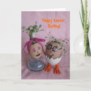 Romantic Easter Eggmen Couple Eggs with Hair Serie Holiday Card