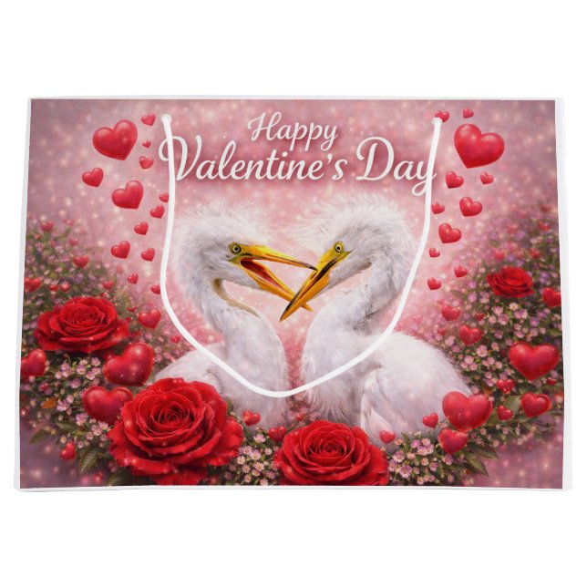 Romantic Egrets & Roses Valentine’s Day Gift Bag (Front)