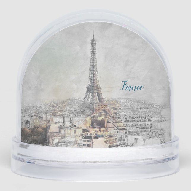 Romantic Eiffel Tower Paris Snow Globe – Vintage  (Front)
