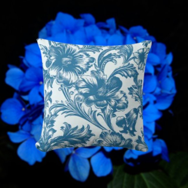 Romantic Elegance Blue Floral Cushion (Creator Uploaded)