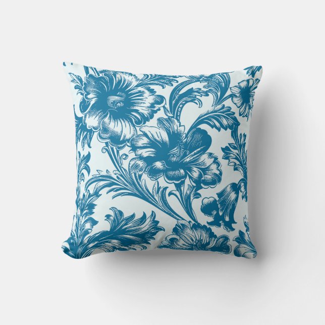 Romantic Elegance Blue Floral Cushion (Front)