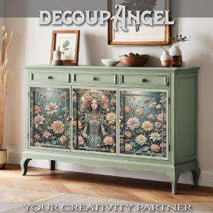 Romantic Elegance in Peach and Aqua - Decoupage - Wrapping Paper Sheet