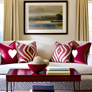 Romantic Elegance White Heart Embrace the Rosy Red Cushion