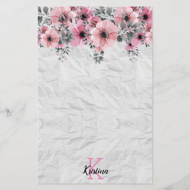 Romantic Elegant Antique Floral Personalised Stationery (Front)