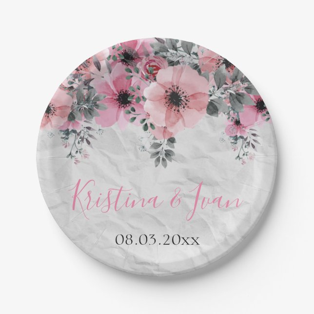 Romantic Elegant Antique Floral Wedding Paper Plate (Front)