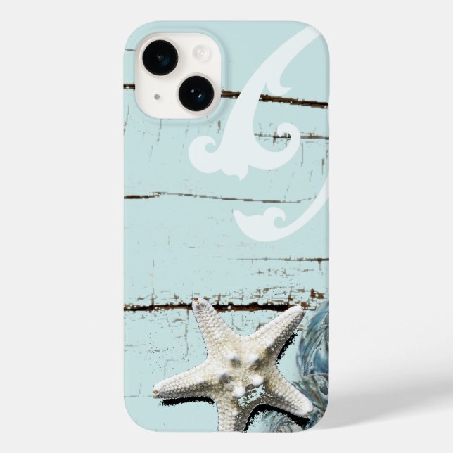 Romantic Elegant blue Seashell Beach decor Case-Mate iPhone Case (Back)