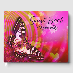 Romantic Elegant Butterfly & Hearts Personalised Guest Book