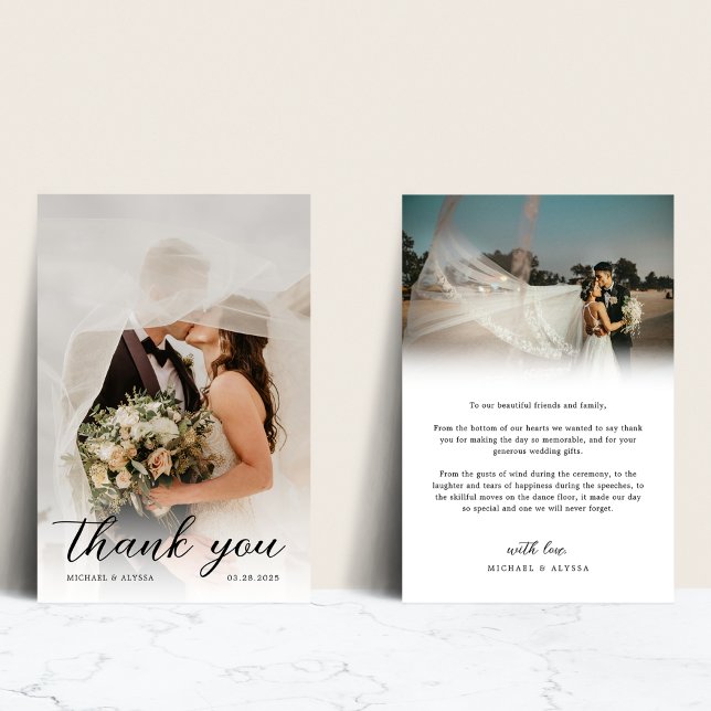 Romantic Elegant Calligraphy Script Photo Wedding Thank You Card (Creator Uploaded)