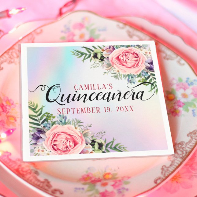 Romantic Elegant Charming Floral Quinceañera Napkin (Creator Uploaded)
