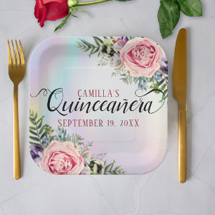 Romantic Elegant Charming Floral Quinceañera Paper Plate