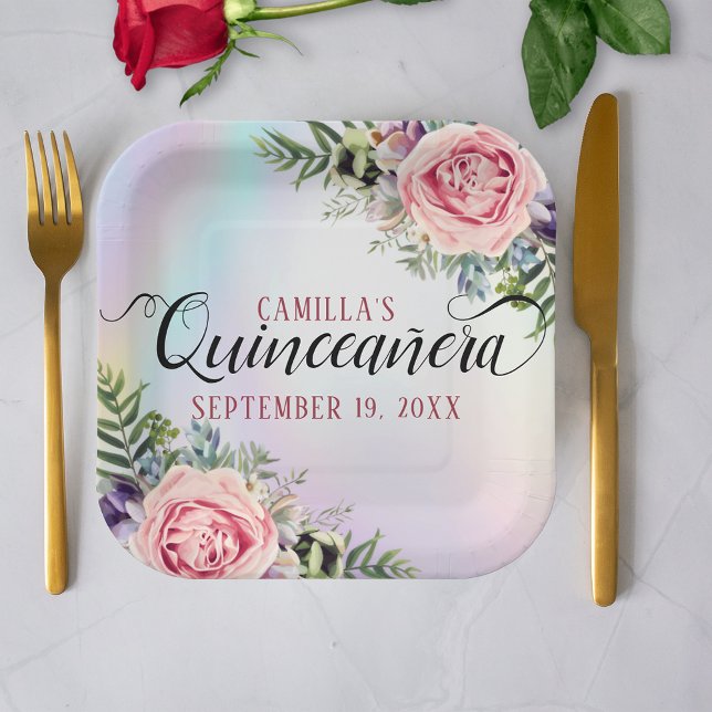 Romantic Elegant Charming Floral Quinceañera Paper Plate (Creator Uploaded)