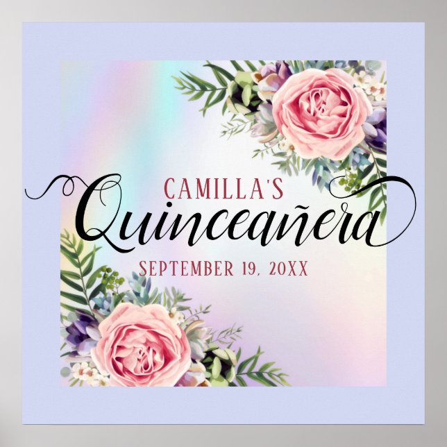 Romantic Elegant Charming Floral Quinceañera Poster (Front)