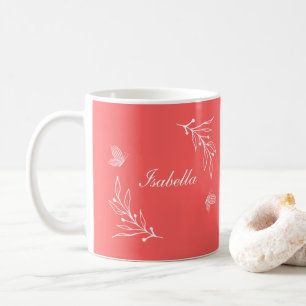 Romantic elegant coral pink floral  coffee mug