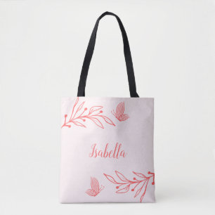 Romantic elegant coral pink floral tote bag