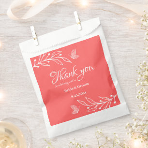 Romantic elegant coral pink floral wedding favour bag