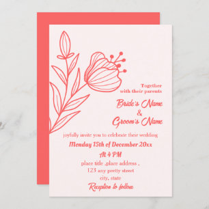 Romantic elegant coral pink floral wedding invitation