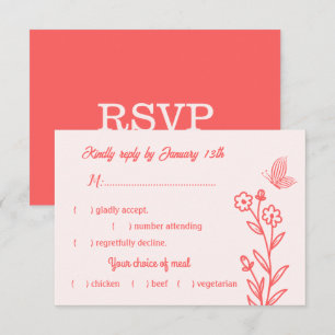Romantic elegant coral pink floral wedding RSVP card