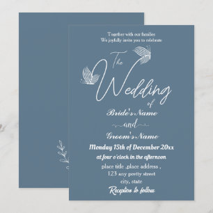 Romantic elegant dusty blue butterflies wedding invitation