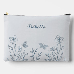 Romantic elegant dusty blue floral  accessory pouch