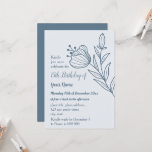 Romantic elegant dusty blue floral birthday invitation