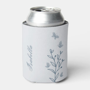 Romantic elegant dusty blue floral can cooler