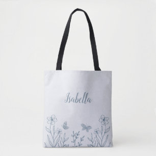 Romantic elegant dusty blue floral  tote bag