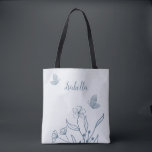 Romantic elegant dusty blue floral  tote bag<br><div class="desc">Unique simple tote bag featuring romantic and elegant dusty blue flowers on light blue background
FOR MORE MATCHING PRODUCTS click on the collection above or contact me.</div>