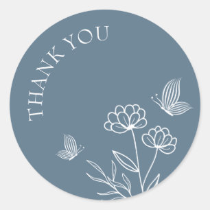 Romantic elegant dusty blue floral wedding classic round sticker