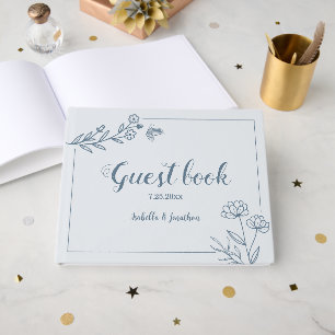 Romantic elegant dusty blue floral wedding guest book