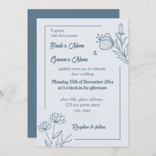 Romantic elegant dusty blue floral wedding invitation