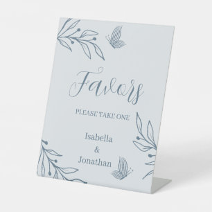 Romantic elegant dusty blue floral wedding pedestal sign