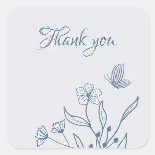 Romantic elegant dusty blue floral wedding square sticker